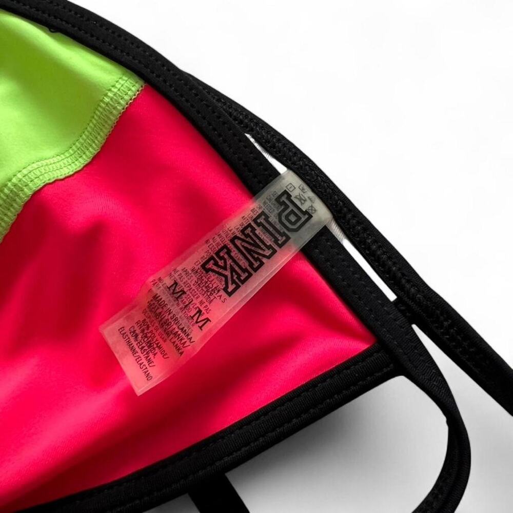 Victoria’s Secret PINK Neon Colorblock Triangle Bikini Top Y2K Swim Halter Tie - Picture 3 of 4